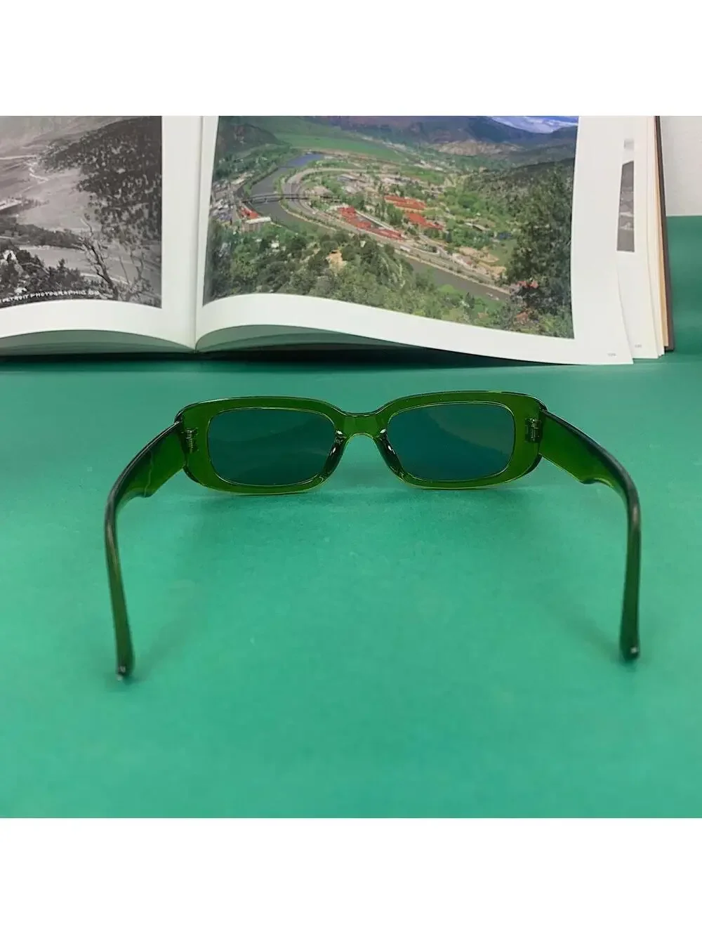 Vintage y2k style unique Green high quality square shaped sunglasses. Tinted